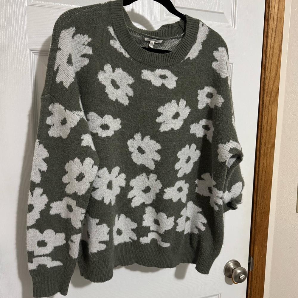 Maurices Olive and White Floral Sweater